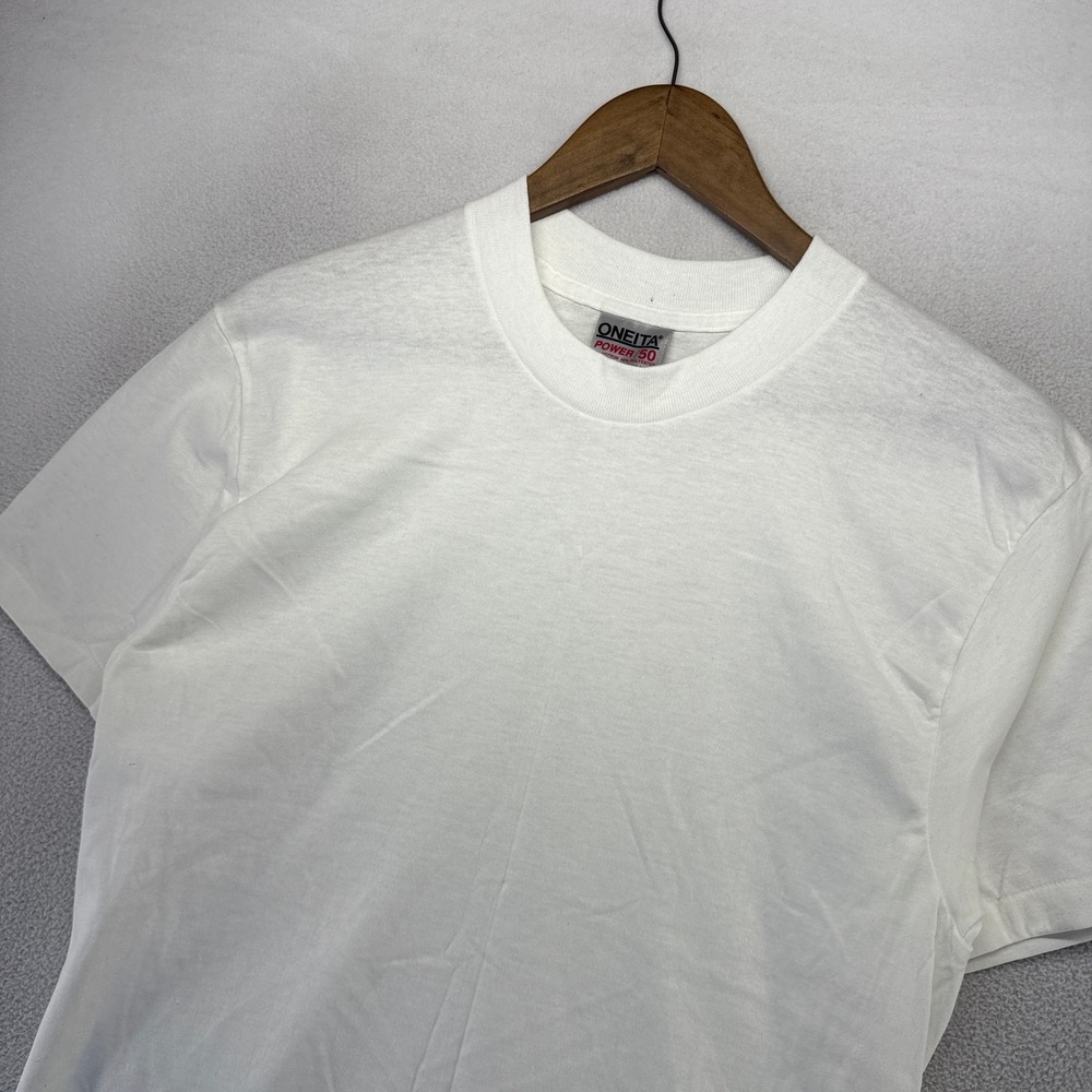 Vintage Blank Shirt Men's large White Oneita Power Single Stitch Crew Crewneck